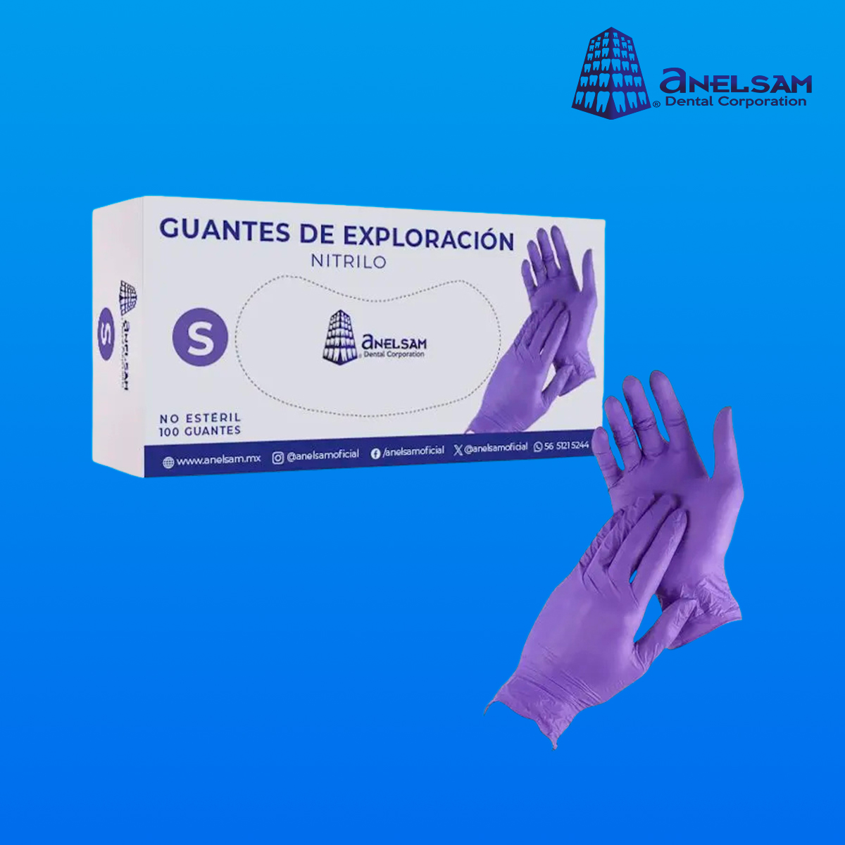 GUANTES MORADOS DE NITRILO CHICO CON 100 PIEZAS ANELSAM