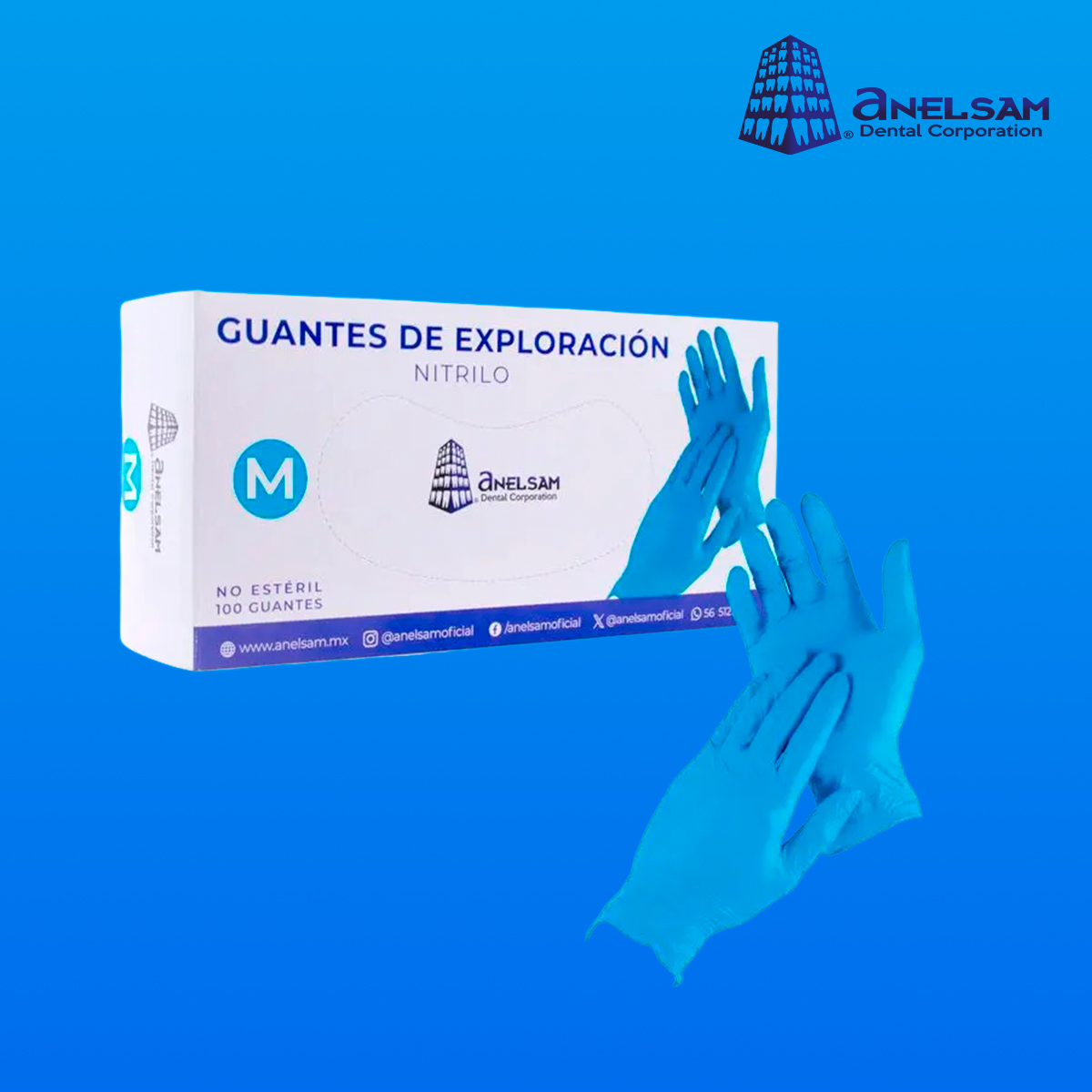 GUANTES AZUL DE NITRILO CHICO CON 100 PIEZAS ANELSAM